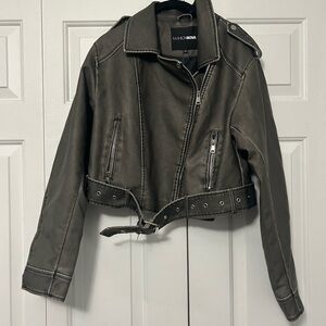 FashionNova grey faux leather jacket size medium